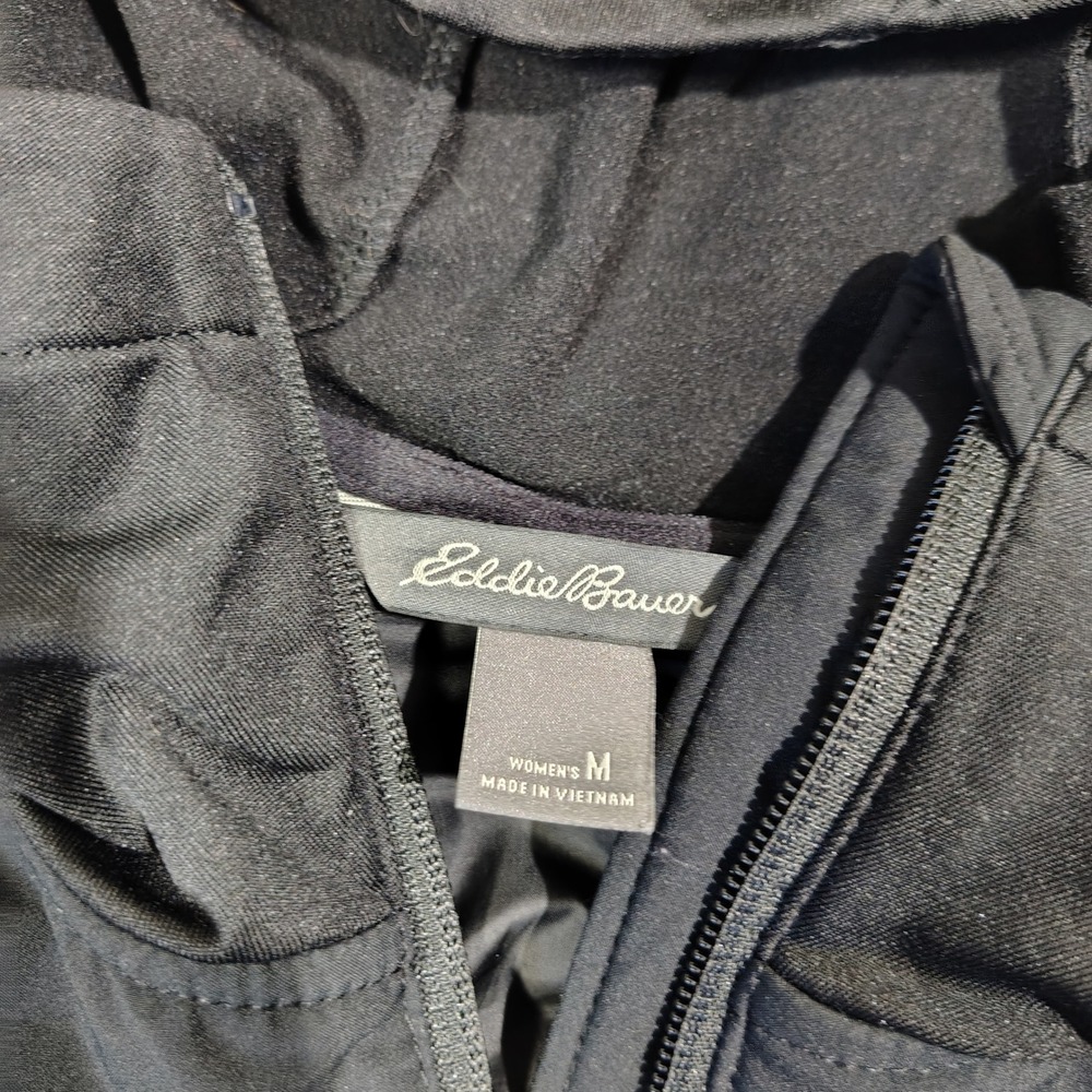 Eddie Bauer Jacket Womens Medium Black MotionLoft Hybrid Down Hooded Zip 0623 - Picture 5 of 16
